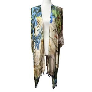 Signals Boho Tassel Hem 100% Modal Kimono Women One Size Large Scale Floral